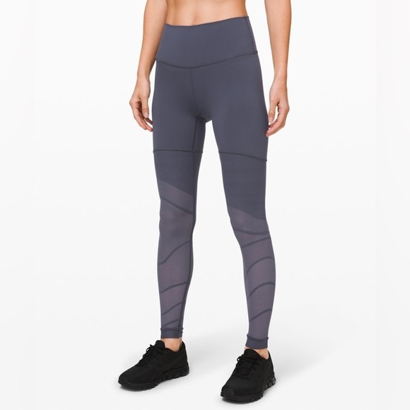 Lululemon Sheer Will HR Pulse Tight in Stone Blue Gray Mesh Legging Size 4 - Picture 3 of 11
